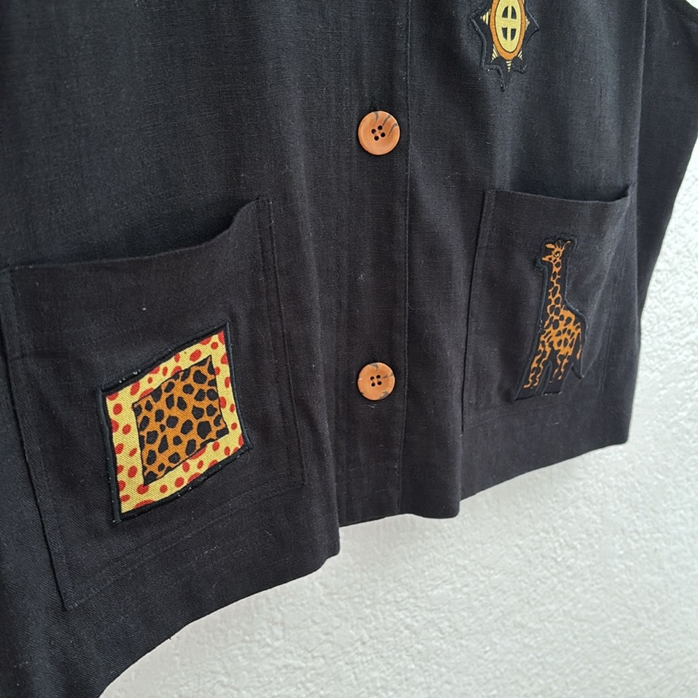 Vintage Stonebridge Linen Blend Black Novelty Vest Safari Animals Size XL - Picture 3 of 9